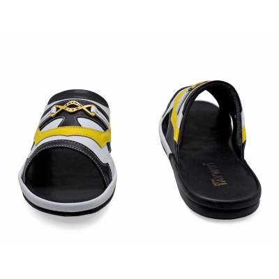 Men Sandals SKF-39 Black-White-Yellow Microfiber Leather